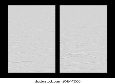 White wrinkled poster template. Glued paper texture mock up. Blank wheat paste on white background. Empty mock up in frame. Clear urban glued advertising canvas. - Shutterstock ID 2046443555