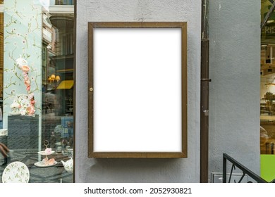 White Wrinkled Poster Template. Glued Paper Mock Up. Blank Wheat Paste Billboard. Empty Street Art Sticker Mock Up In Frame. Clear Urban Glued Advertising Canvas.