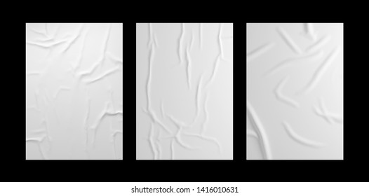 White wrinkled poster template set. Isolated glued paper mockup - Shutterstock ID 1416010631