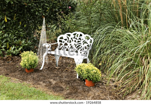 White Wrought Iron Bench Garden Setting Stock Photo Edit Now