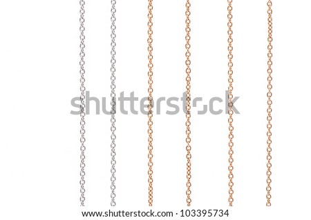 White and yellow gold chains isolated on white background.