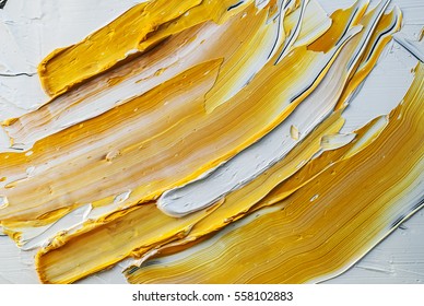 White And Yellow Oil Paint Brush Strokes Texture Background