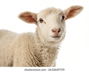White young sheep isolated on white background for your business animal needs