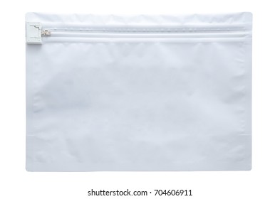 White zippered pharmaceutical transport envelope made of plastic and photographed over a pure white r255 g255 b255 background. - Shutterstock ID 704606911