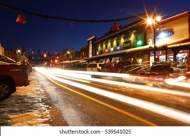 Whitefish Downtown, Montana, USA. Dec. 16 2016.  Whitefish Downtown Was Busy With Traffic.