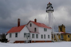Whitefish Point Leuchtturm An Einem Brutal Kalten Wintertag.