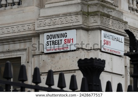 Whitehall and Downing street signs. London. Whitehall is the centre of Government in The UK.