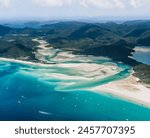 Whitehaven Beach and Hill inlet. Aerial Drone Shot. Whitsundays Queensland Australia, Airlie Beach.