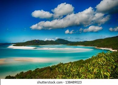 Whitehaven Beach Lagoon At National Park Queensland Australia Tropical Coral Sea World Heritage.