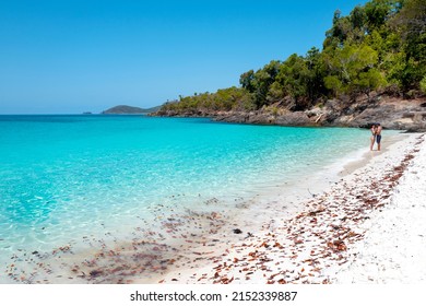 Whitehaven Beach Is On Whitsunday Island. The Beach Is Known For Its Crystal White Silica Sands And Turquoise Colored Waters. Autralia, Dec 2019