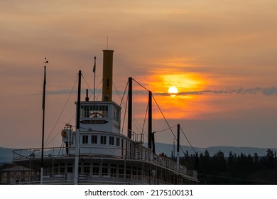 Whitehorse, Yukon Territory, Canada - July 5, 2022: Nearby Wildfire Creates Smoky Air, Making This Morning's Sunrise Extraordinarily Different