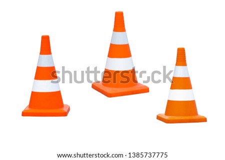 White-orange cones on the road. Isolate on white background