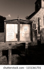 Whiteparish, Wiltshire, England - July 31, 2018: Sepai Notice Board At All Saints Parish Church In The Church Of England Diocese Of Salisbury, Building Dating Back To Circa 1190