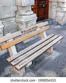 Whites Only -  Old Bench With An Inscription Left As  Memory Of Apartheid, Racism And Segregation.  White's Only - The Inscription On The Bench Left On The Street Of Cape Town. Africa