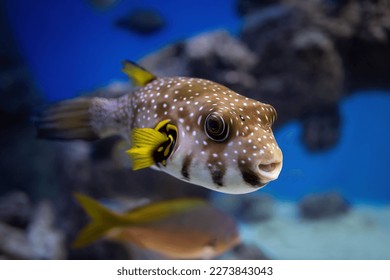 White-spotted puffer (Arothron hispidus) in an aquarium. Marine fish. - Powered by Shutterstock