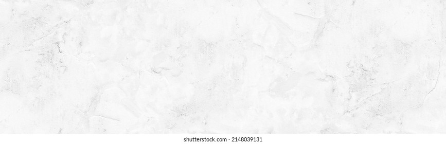 Whitewashed Old Rough Concrete Wall Panoramic Texture. White Painted Aged Cement Plaster Surface. Light Gray Abstract Grunge Large Background