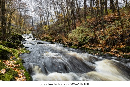 A Whitewater Rapid In Southern Finland On A Bright Autumn Day