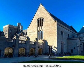 Whitman College Is One Of The Six Residential Colleges At Princeton University, New Jersey. The Building With Bicycle Parking. 