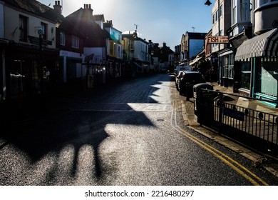 WHITSTABLE, UNITED KINGDOM - Jan 20, 2019: Shadows On The Street Of The Town Whitstable Known For Its Oysters In Kent, England