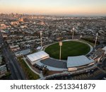 Whitten Oval in Footscray taken at dusk from the air with drone