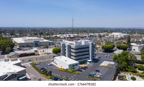 Whittier, California / USA - May 16, 2020: Traffic Passes Down Whittier Boulevard Through Whittwood Area Of Whittier, California.