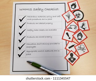 WHMIS Safety Data Sheets Checklist Training Hazardous Products Pictograms White Red Symbols Workplace Health And Safety Employee Supervision Compliance Legislation