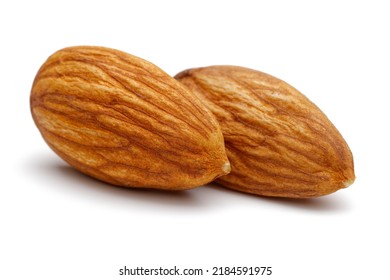 Whole Almonds Isolated On White Background. Macro, Studio Shot