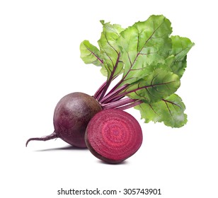 Whole beet root half composition isolated on white background as package design element