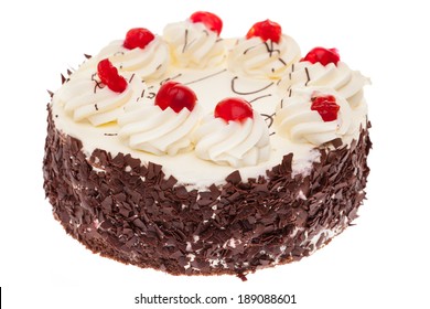 A Whole Black Forest Cake Isolated On White Background