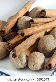 Whole Cinnamon Sticks And Whole Nutmeg Pods