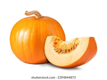 Whole and cut fresh ripe pumpkins isolated on white - Powered by Shutterstock