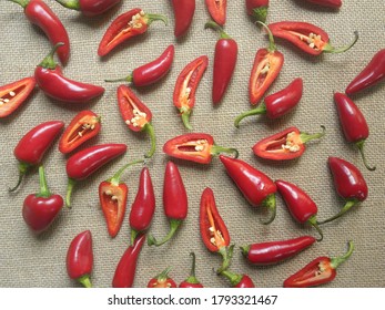 Whole And Cut Red Fresh Fresno Chili Peppers