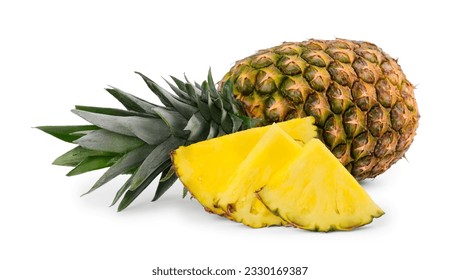 Whole and cut ripe pineapples isolated on white - Powered by Shutterstock