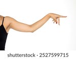 whole female arm pointing on white background