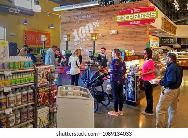 Whole Foods Natural Organic Retail Store Express Check Out Line, Lynnfield Massachusetts USA, May, 11 2018