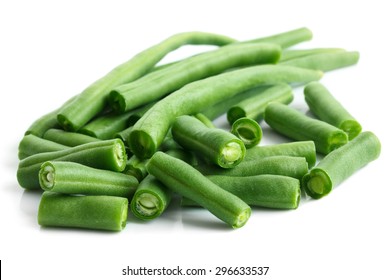 Whole French Green String Beans Cut And Isolated On White.