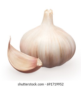 Whole Fresh Garlic With Clove Isolated On White Background