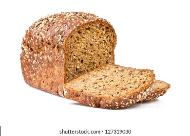 whole grain bread isolated on white background