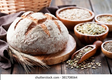 Whole Grain Bread With Seeds Of Sunflower, Pumpkin, Flax And Hemp, Selective Focus