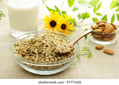 Whole Grain Cereal With Milk And Almonds