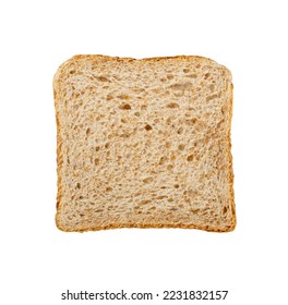 Whole Grain Healthy Sandwich Bread Square Slices Isolated, Supermarket Bread for Toasts, Soft Sandwich Loaf Pieces on White Background Top View