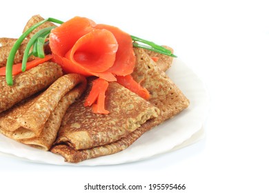 Whole Grain Pancakes With Salmon, European Style, Healthy Food