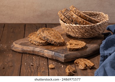 Whole Grain rye bread with seeds on a wooden board. - Powered by Shutterstock