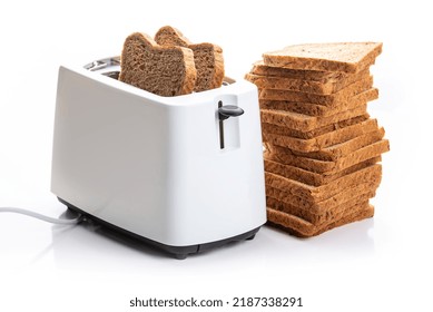 Whole Grain Toast Bread And Toaster. Isolate On White Background 