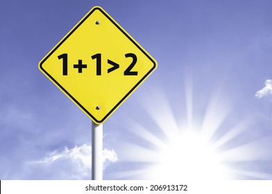 The Whole Is Greater Than The Sum Of Its Parts Road Sign With Sun Background 