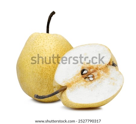 whole and half of chinese pear (Pyrus pyrifloral,nashi pear) tropical fruit isolated on white background