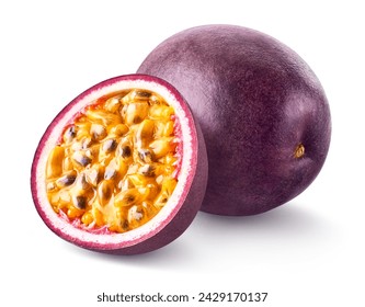 Whole and half fresh passion fruit isolated on white background - Powered by Shutterstock