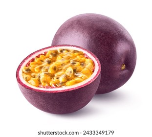 Whole and half fresh passion fruit isolated on white background - Powered by Shutterstock