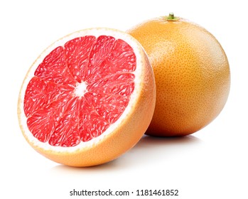 Whole And Half Of Grapefruit Isolated On White Background