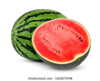 whole and half watermelon isolated on white background